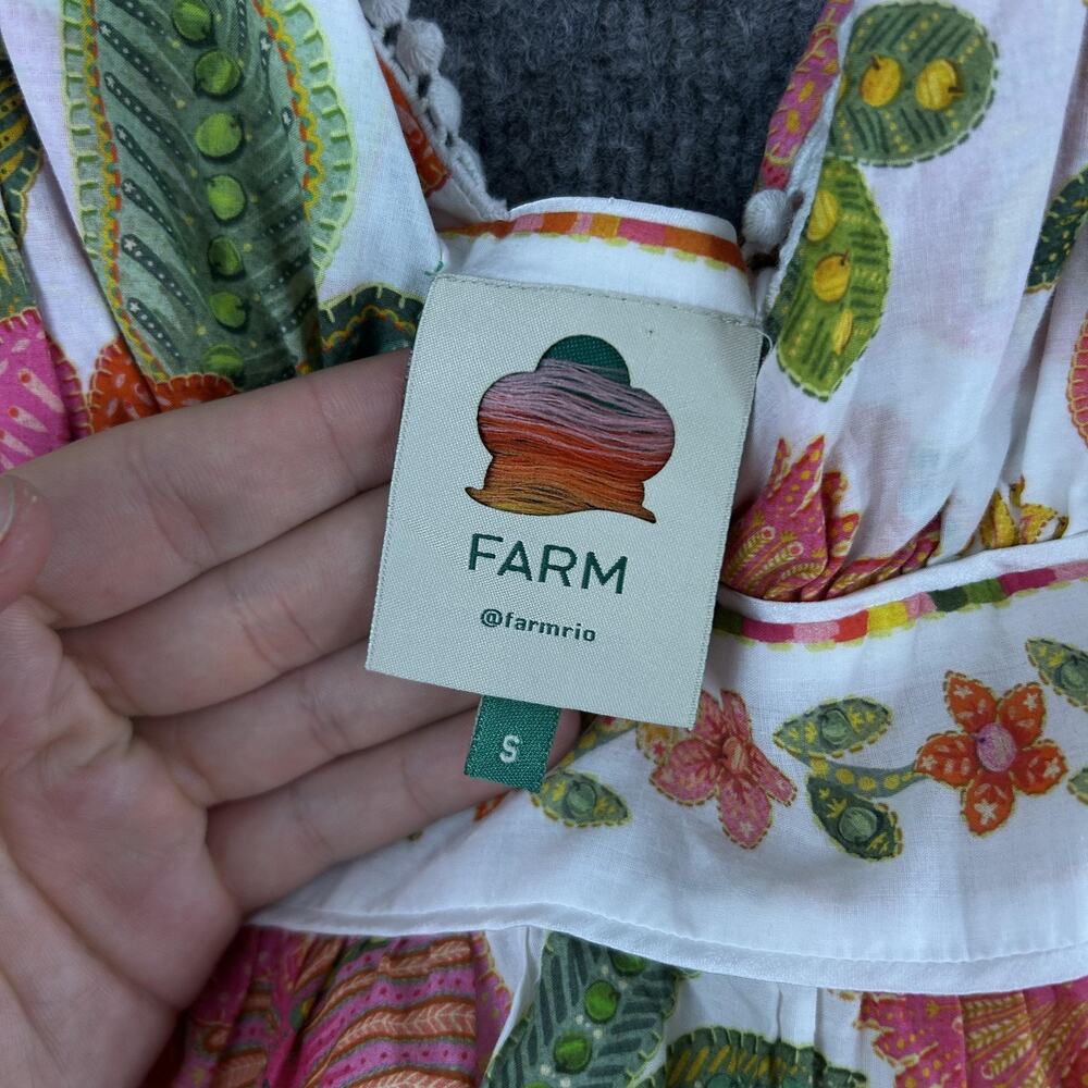 Farm Rio Dress Small Macaw Bloom Tiered Mini Sundress Crochet Boho Tropical - Picture 11 of 16